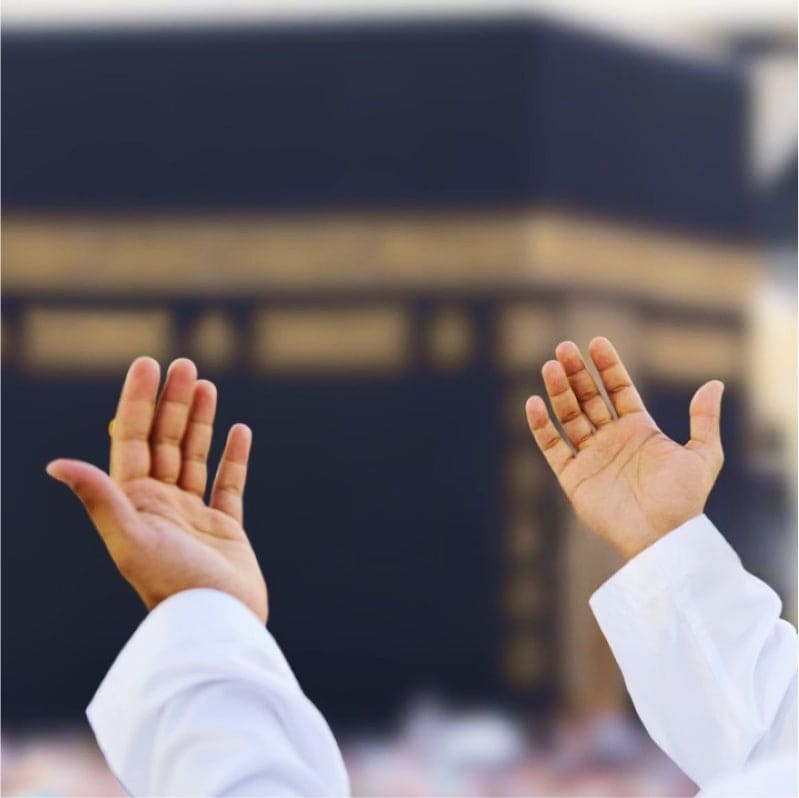 muslim making dua during umrah badal service